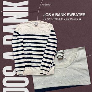 Jos A. Bank Men’s Sweater Blue Striped Crew Neck Pullover